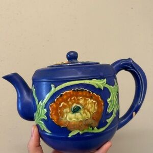 Vintage unique Blue Floral Ceramic Teapot decor